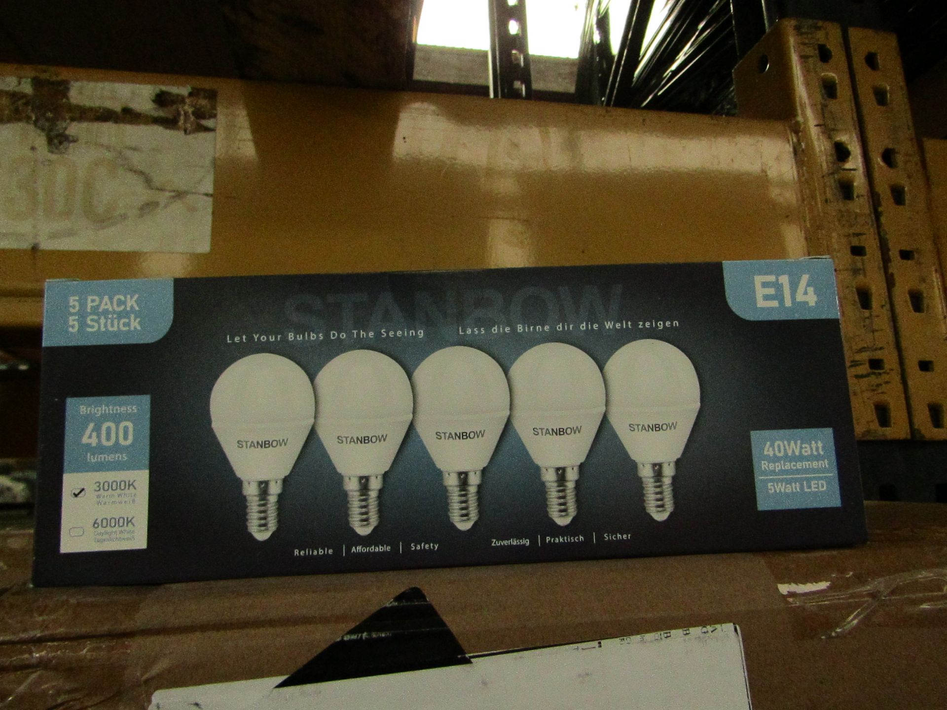 Pack of 5 Stanbow E14 5w LED light bulbs, new and boxed