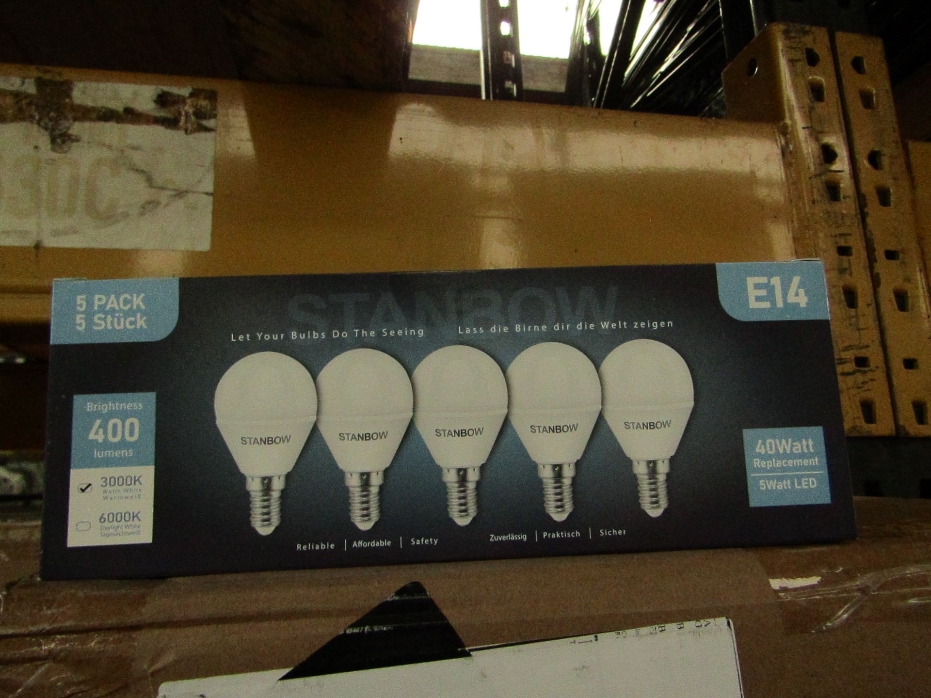 Pack of 5 Stanbow E14 5w LED light bulbs, new and boxed