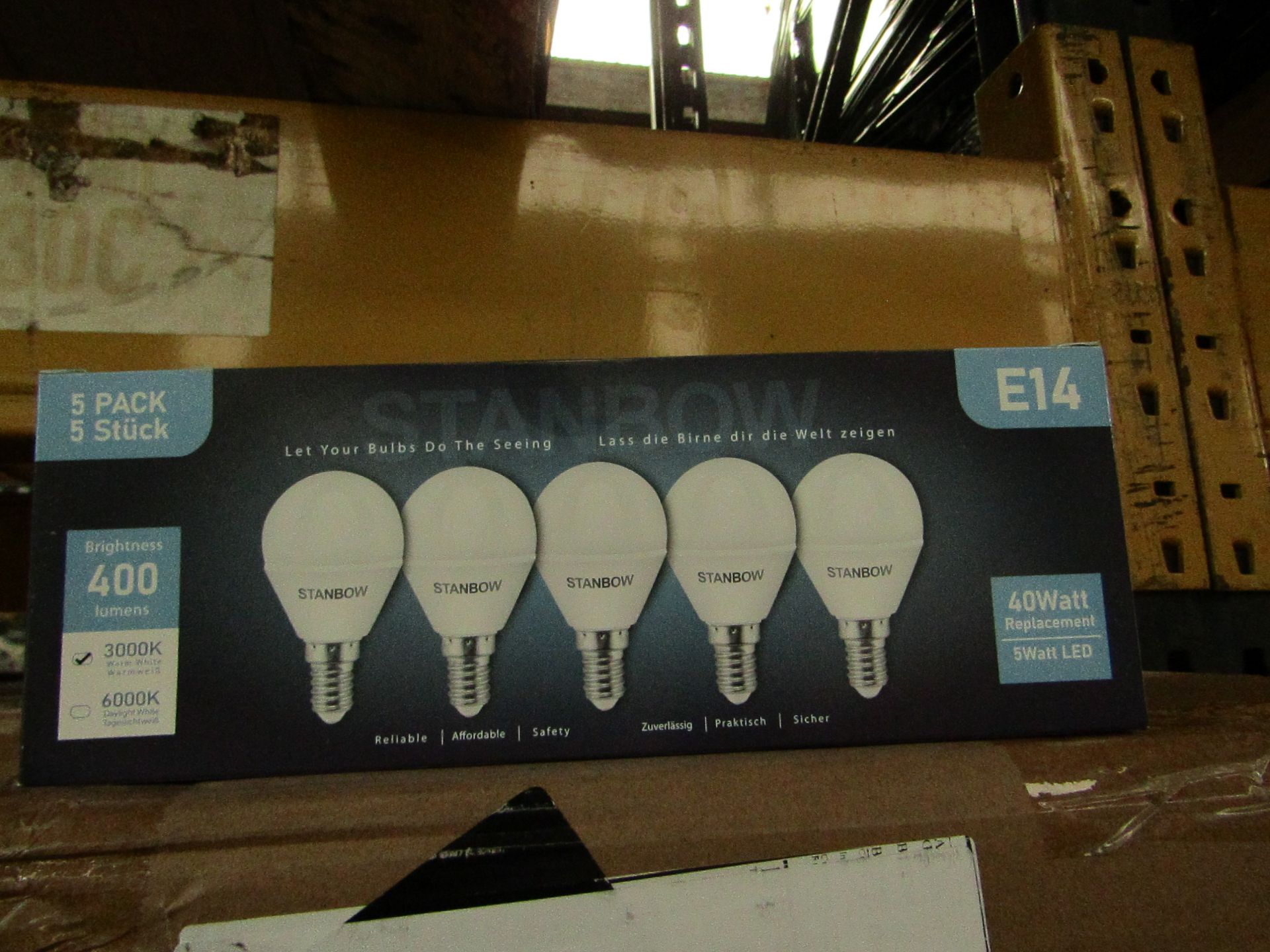 Pack of 5 Stanbow E14 5w LED light bulbs, new and boxed