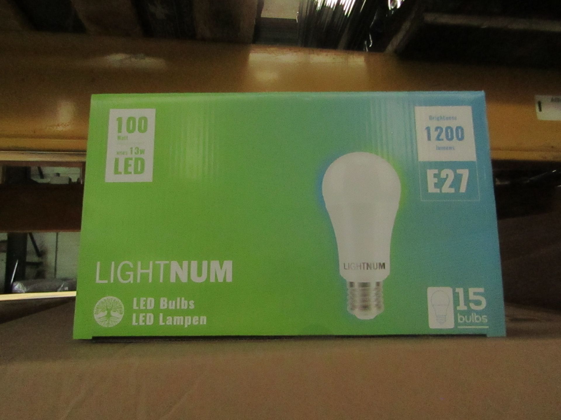 12x Packs of 15 Lightnum E27 13w LED light bulbs, new and boxed