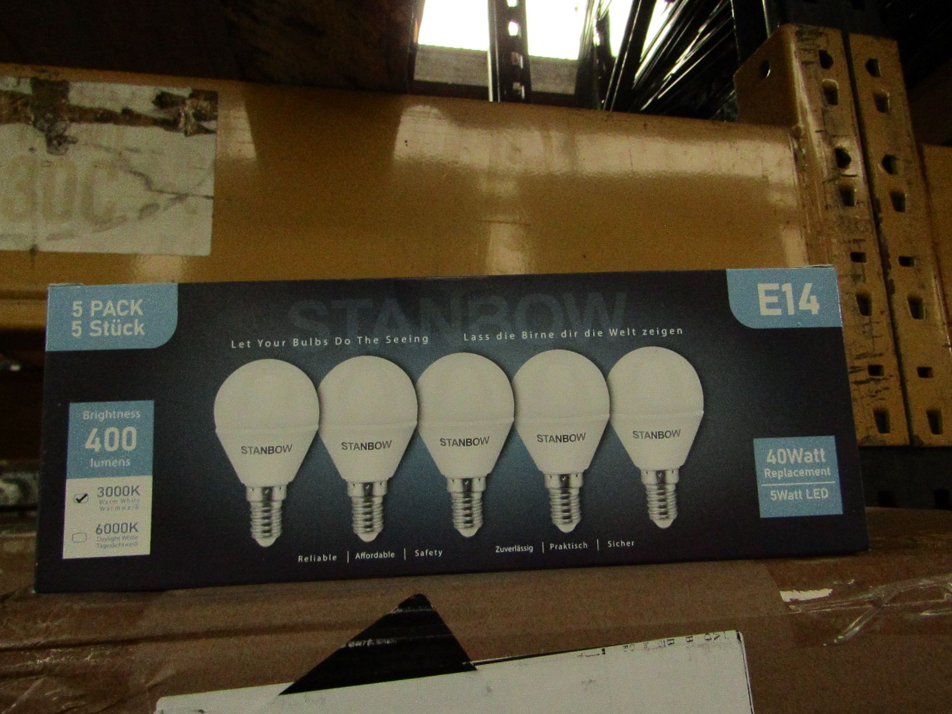 Pack of 5 Stanbow E14 5w LED light bulbs, new and boxed