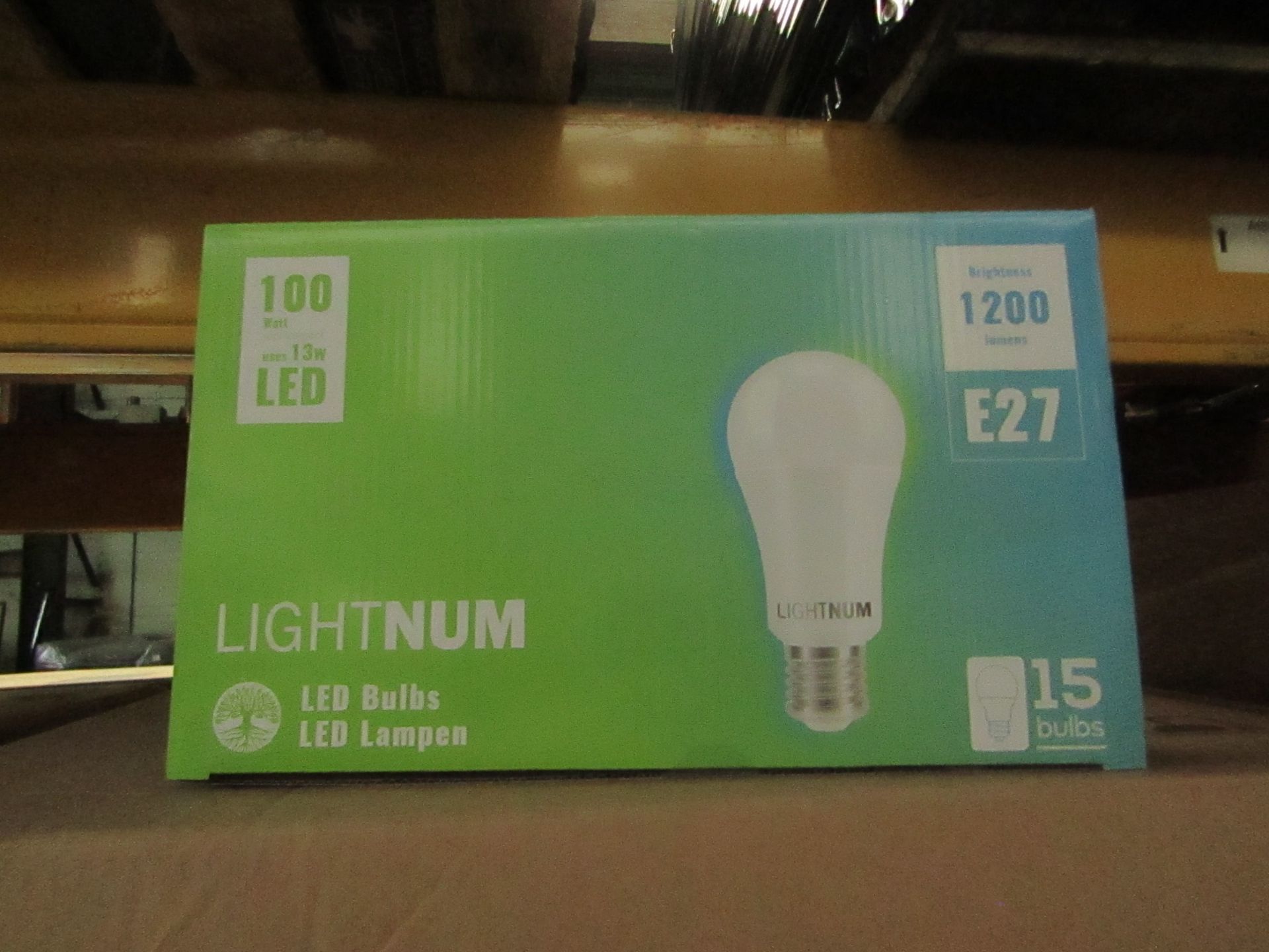 12x Packs of 15 Lightnum E27 13w LED light bulbs, new and boxed