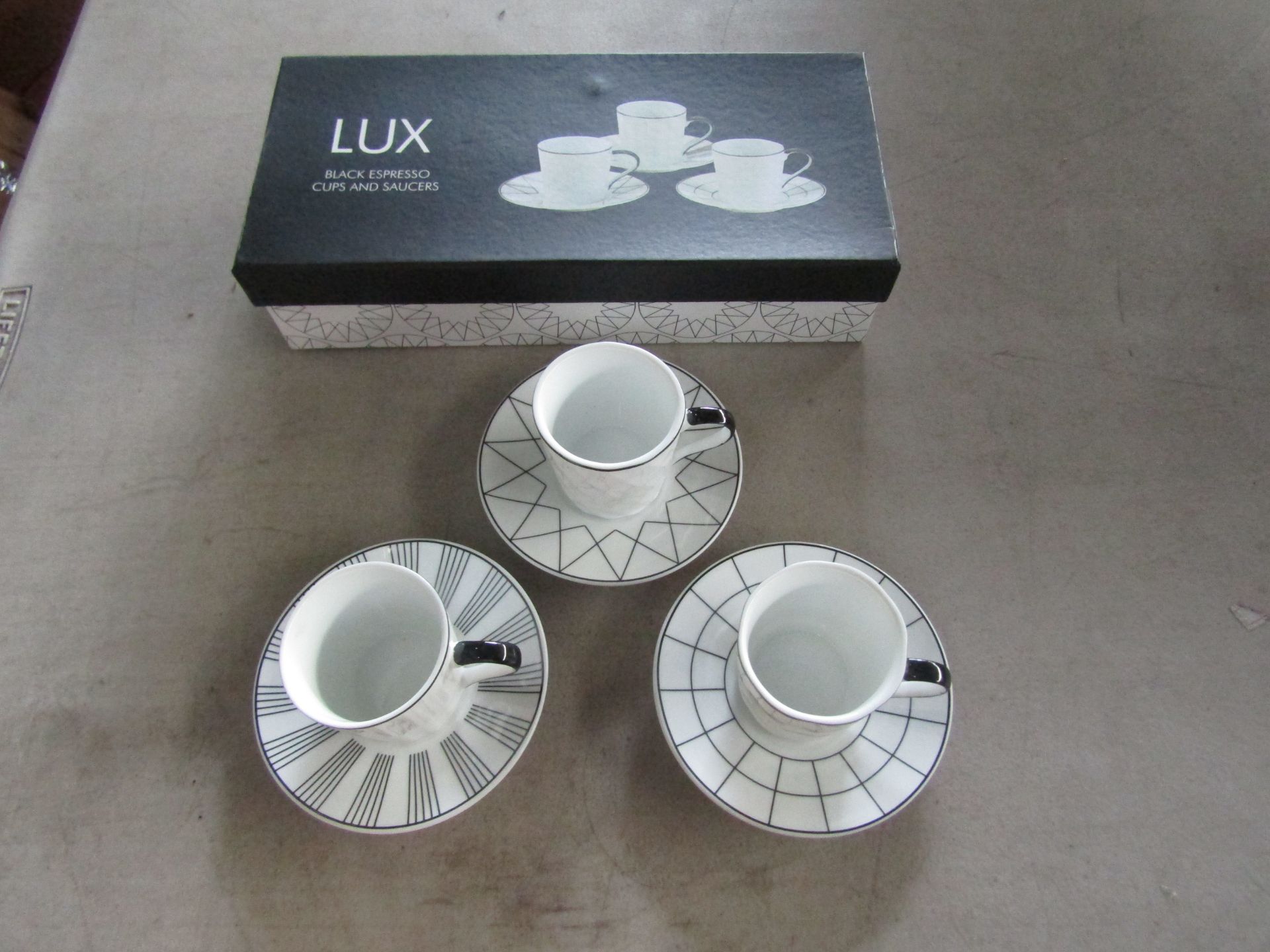 Lux - Espresso Cups & Saucer Set - 6-Pieces - New.