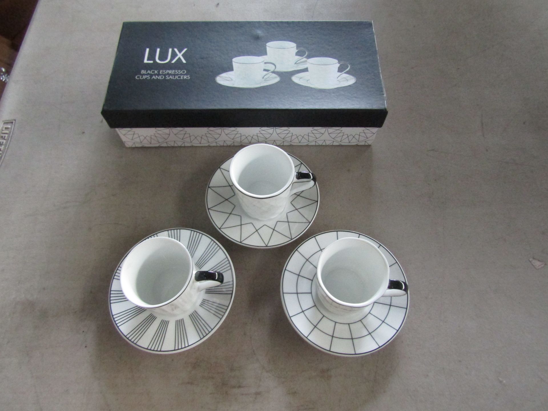 Lux - Espresso Cups & Saucer Set - 6-Pieces - New.