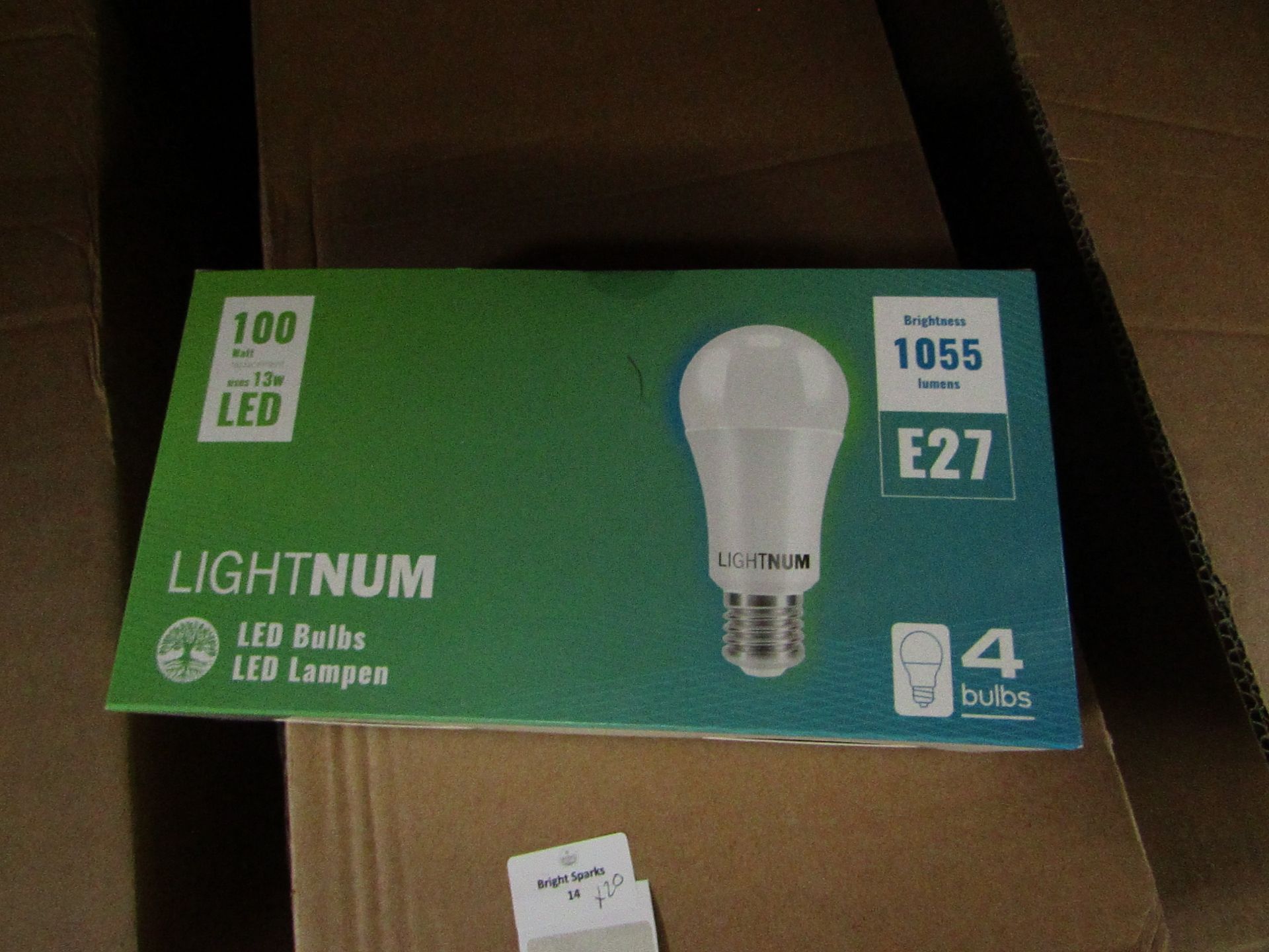 20x Packs of 4 Lightnum E27 13w LED light bulbs, new and boxed