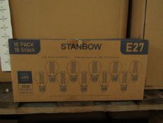 Pack of 10 Stanbow E27 4w LED filament light bulbs, new and boxed