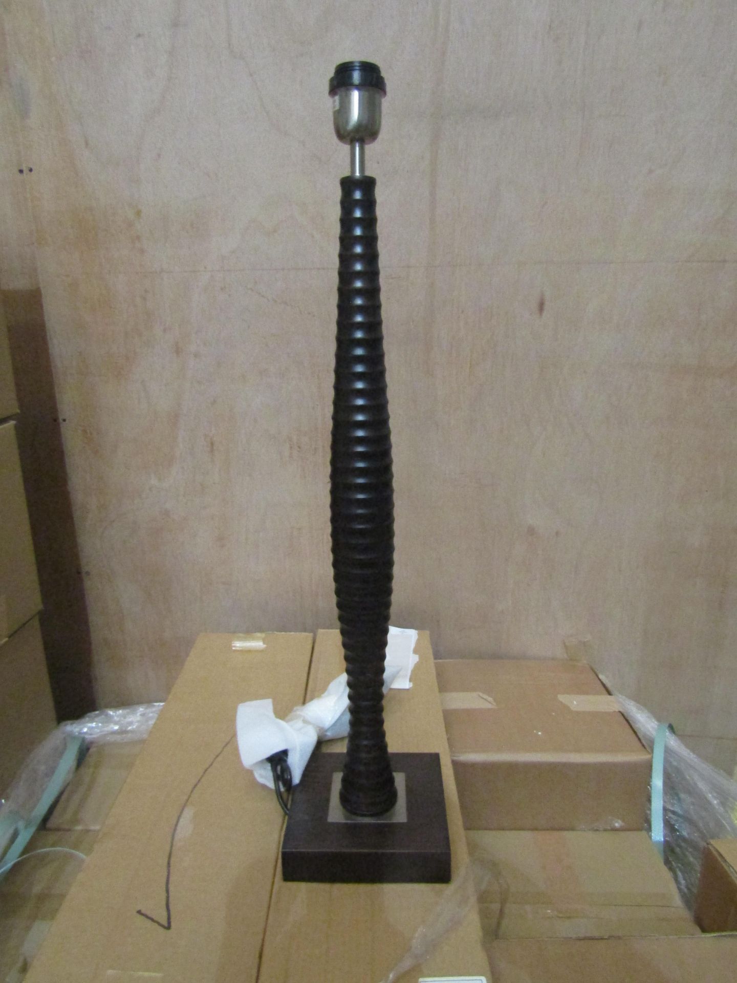 Chelsom Large Dark Wood Ribbed Table Lamp - New & Boxed.
