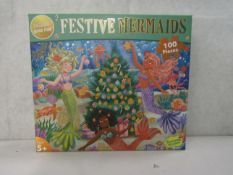 6x Peaceable Kingdom - Dazzling Gold Foil Festive Mermaids 100-Piece Puzzle - New & Boxed.