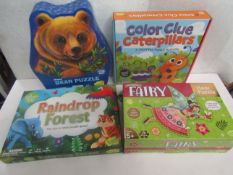 4-Item Mixed Item Puzzle Lot : 1x Peaceable Kingdom - 257pc Bear Shaped Puzzle - New. 1x Peaceable