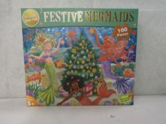 6x Peaceable Kingdom - Dazzling Gold Foil Festive Mermaids 100-Piece Puzzle - New & Boxed.
