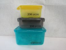 Joe Wicks - Set of 3 4-Sided Locking Food Containers ( 630ml + 920ml + 2400ml ) - Unused &