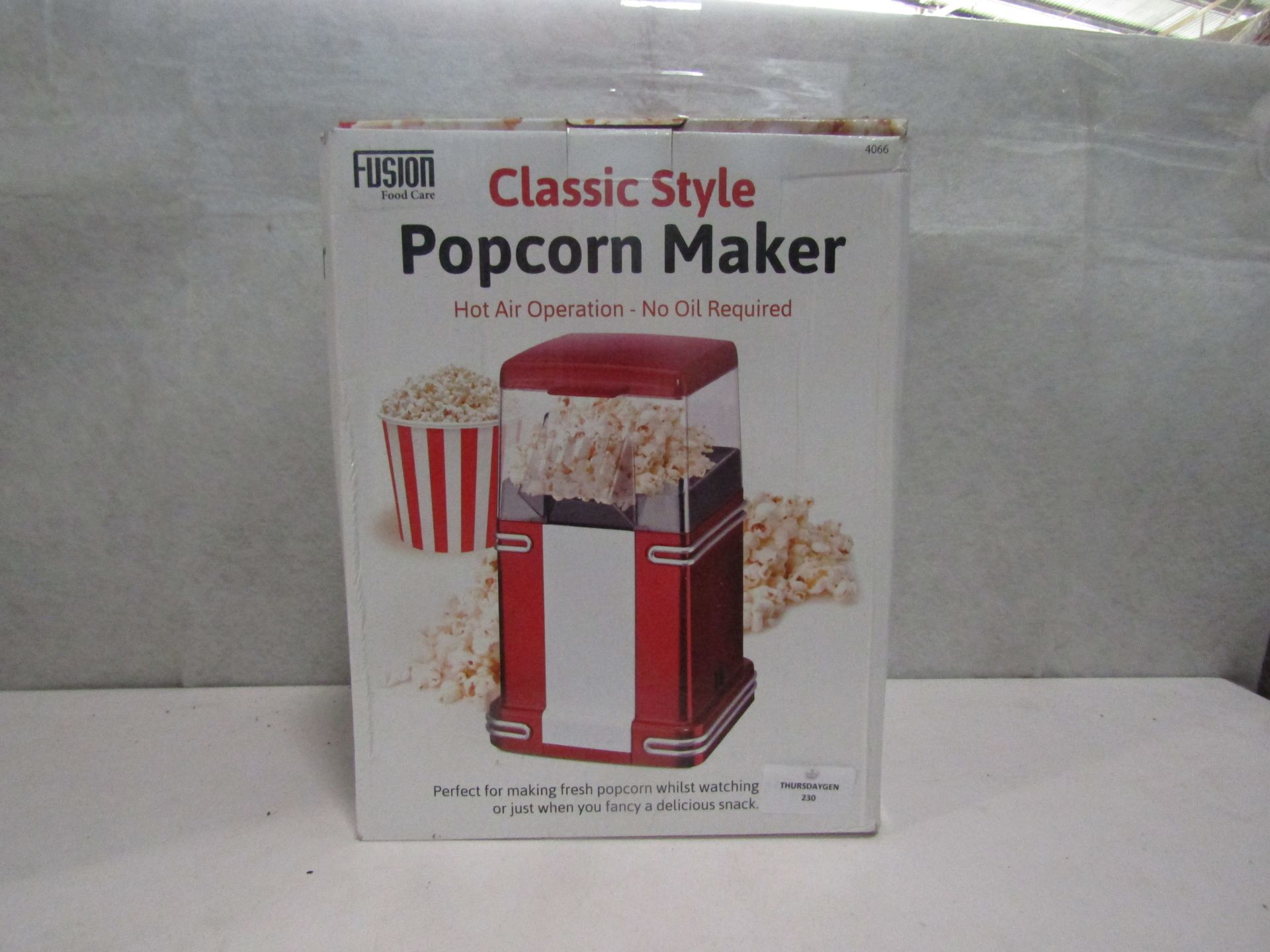 Fusioin - Classic Style Popcorn Maker - Untested & Boxed.