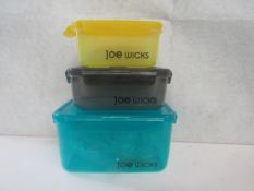 Joe Wicks - Set of 3 4-Sided Locking Food Containers ( 630ml + 920ml + 2400ml ) - Unused &