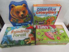 4-Item Mixed Item Puzzle Lot : 1x Peaceable Kingdom - 257pc Bear Shaped Puzzle - New. 1x Peaceable