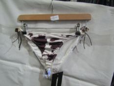 2x Pretty Little Thing Brown Cow Print Beaded Tie Bikini Bottoms - Size 16, New & Packaged.