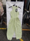 2x Pretty Little Thing Petite Sage Green Racer Neck Linen Look Wide Leg Jumpsuit- Size 8, New &