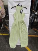 2x Pretty Little Thing Petite Sage Green Racer Neck Linen Look Wide Leg Jumpsuit- Size 6, New &