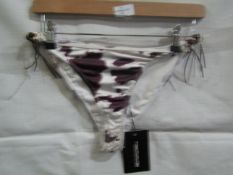 2x Pretty Little Thing Brown Cow Print Beaded Tie Bikini Bottoms - Size 14, New & Packaged.