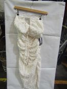 2x Pretty Little Thing Cream Textured Cross Front Halterneck Midaxi Dress- Size 6, New & Packaged.