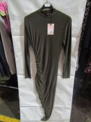 Missguided High Neck Cut Out Midaxi Dress Slinky Khaki, Size: 10 - Good Condition.