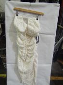 2x Pretty Little Thing Cream Textured Cross Front Halterneck Midaxi Dress- Size 10, New & Packaged.