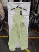 2x Pretty Little Thing Petite Sage Green Racer Neck Linen Look Wide Leg Jumpsuit- Size 8, New &
