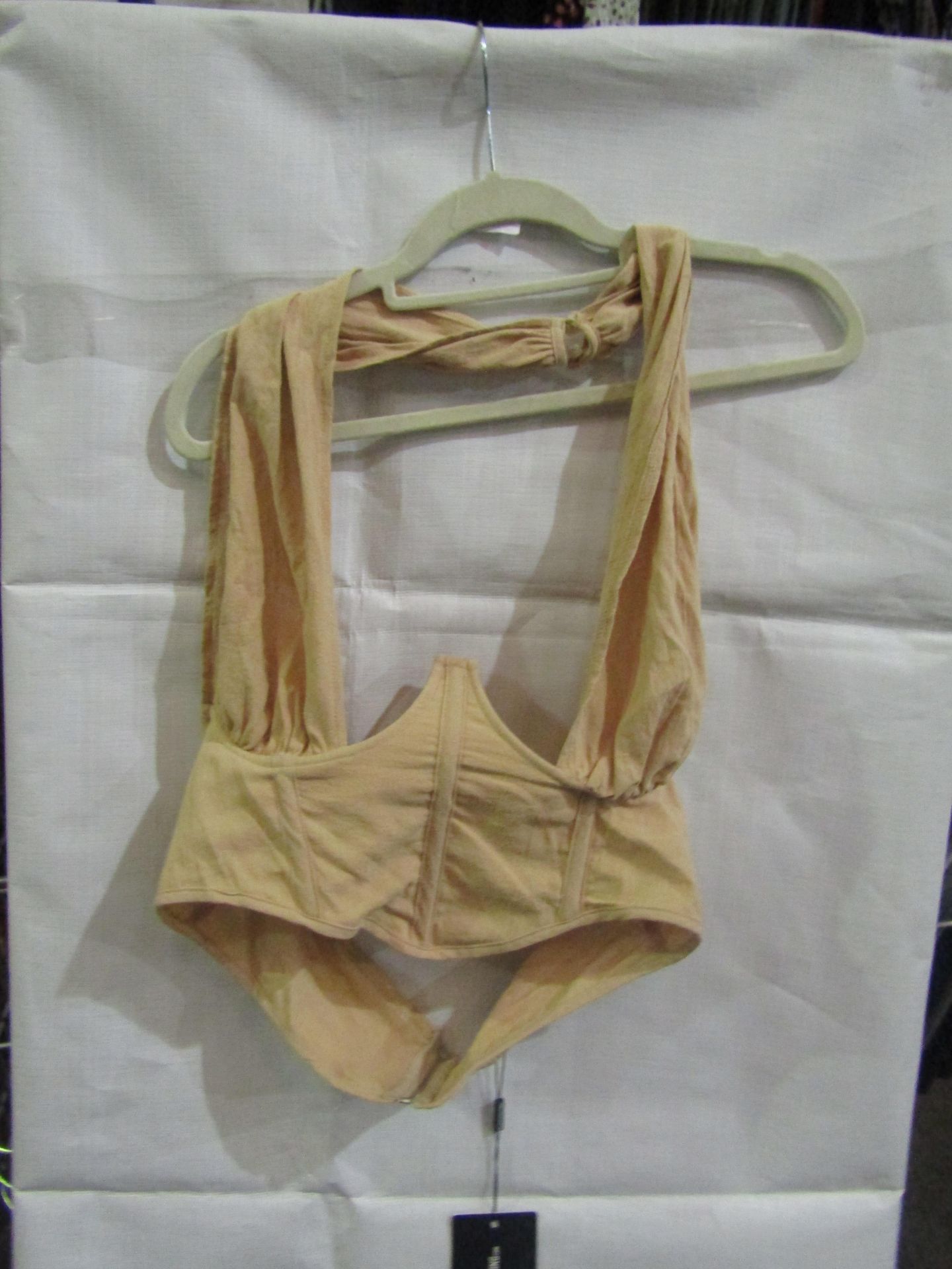 2x Pretty Little Thing Oatmeal Linen Look Cross Front Corset- Size 12, New & Packaged.