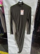 Missguided High Neck Cut Out Midaxi Dress Slinky Khaki, Size: 10 - Good Condition.
