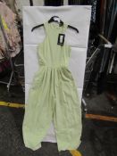 2x Pretty Little Thing Petite Sage Green Racer Neck Linen Look Wide Leg Jumpsuit- Size 4, New &