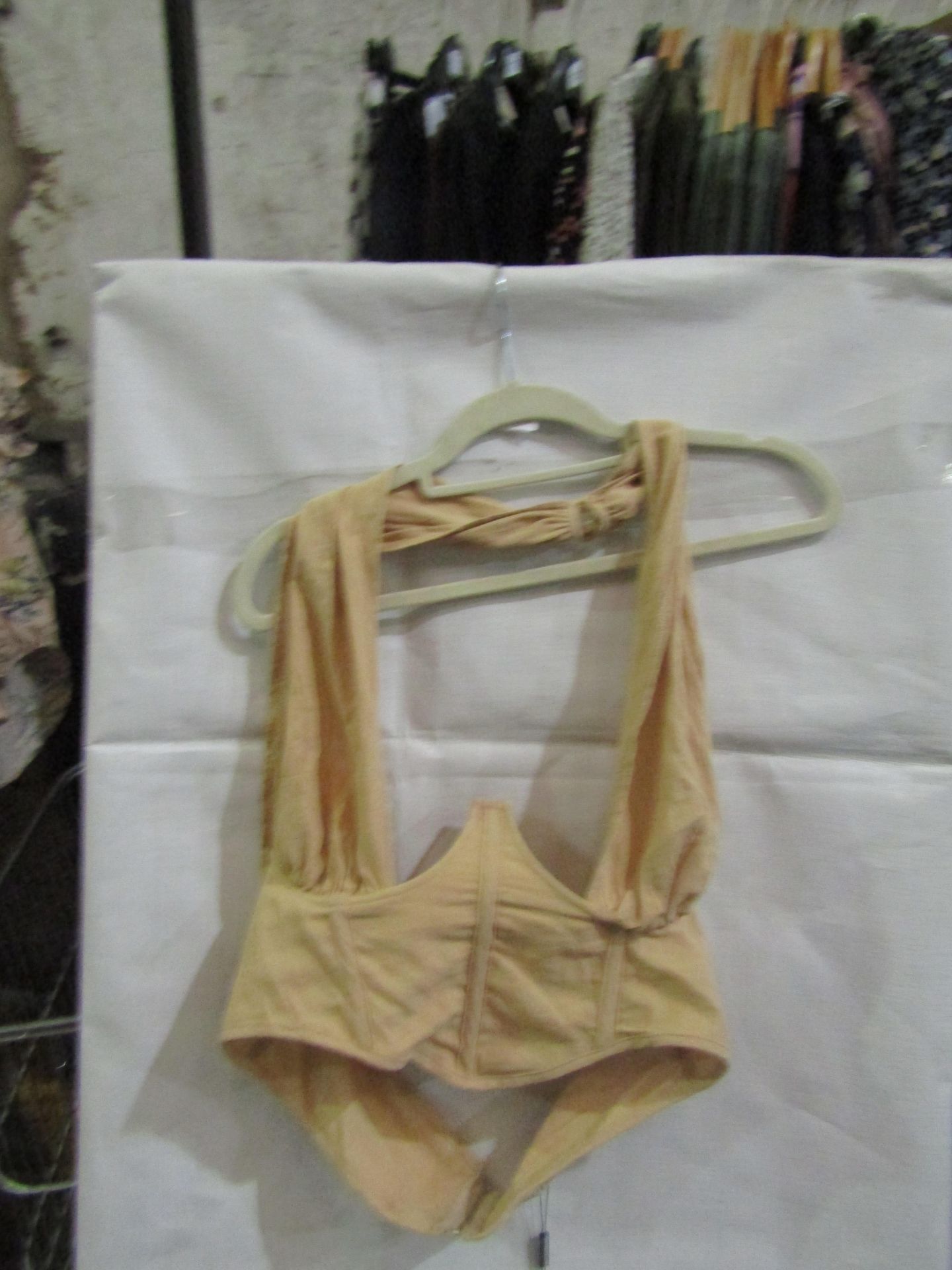 2x Pretty Little Thing Oatmeal Linen Look Cross Front Corset- Size 10, New & Packaged.