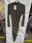 Missguided High Neck Cut Out Midaxi Dress Slinky Khaki, Size: 8 - Good Condition With Tag.