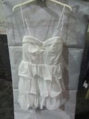 PrettyLittleThing White Chiffon Pleat Cup Detail Frill Bodycon Dress, Size: 12 - Good Condition With