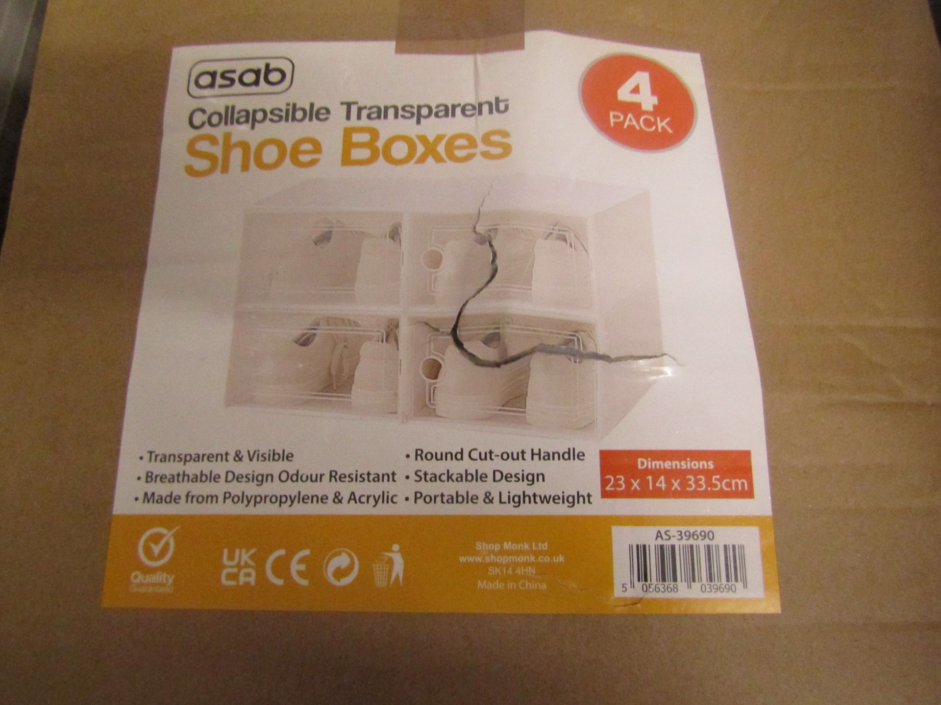 Asab Collapsible Transparent Shoe Boxes, 4Pack, Unchecked & Boxed.