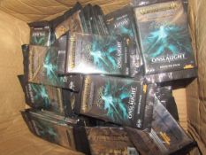 Box Of Approx 100 Packs Of Warhammer Champions Onslaught Booster Packs, Look To Be New & Sealed.