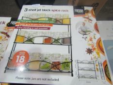 3x Fusion 3-Shelf Jet Black Spice Rack, Size: L33.5 x H34cm - All Unchecked & Boxed.