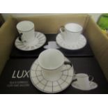 Lux Set Of 3 Black Espresso Cups & Saucers - New & Boxed.