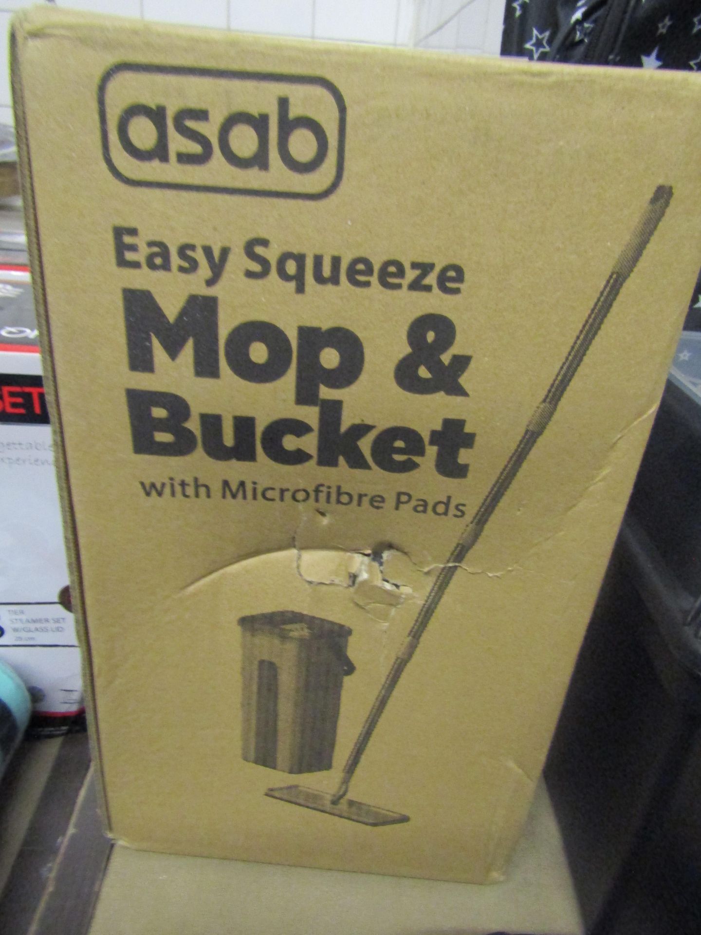 Asab Easy Squeeze Mop & Bucket, With Microfibre Pads, Unchecked & Boxed.