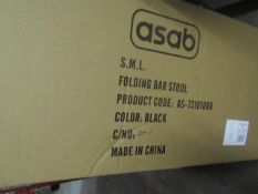 3x Asab Folding Bar Stools, 2x Black, 1x Silver, Unchecked & Boxed.