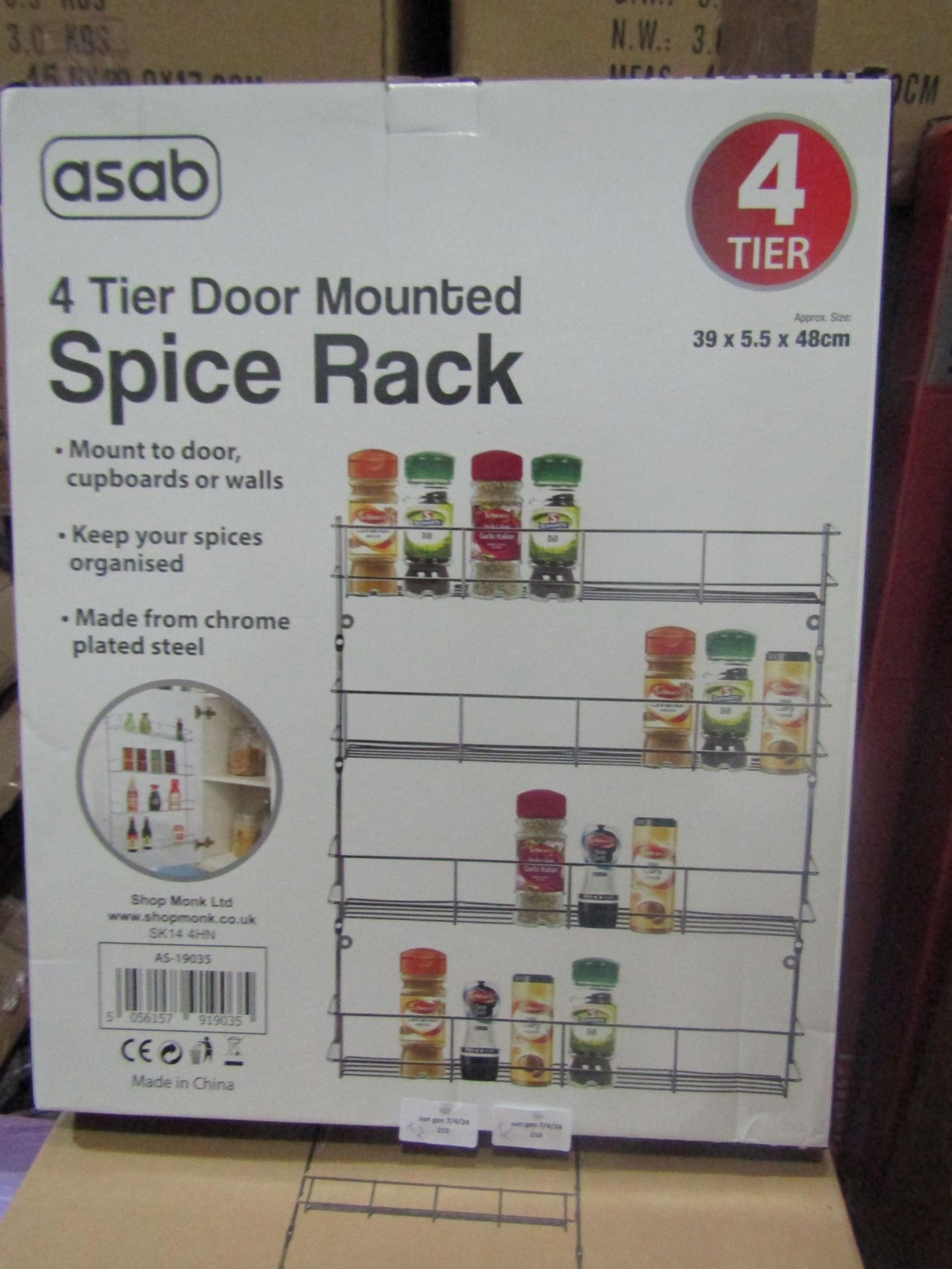 2x Asab 4-Tier Door Mounted Spice Rack - Unchecked & Boxed.