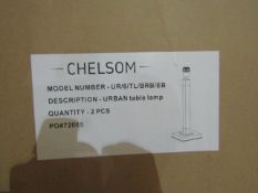 Box Of 2 Chelsom Urban Chrome & Black Table Lamp - New & Boxed.
