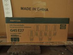 Pack of 6 Ampton G45 E27 4w L˜ED filament light bulbs, new and boxed
