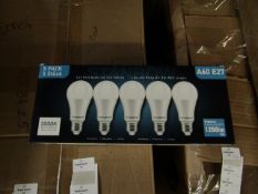 Pack of 5 Stanbow A60 E27 13w LED light bulbs, new and boxed