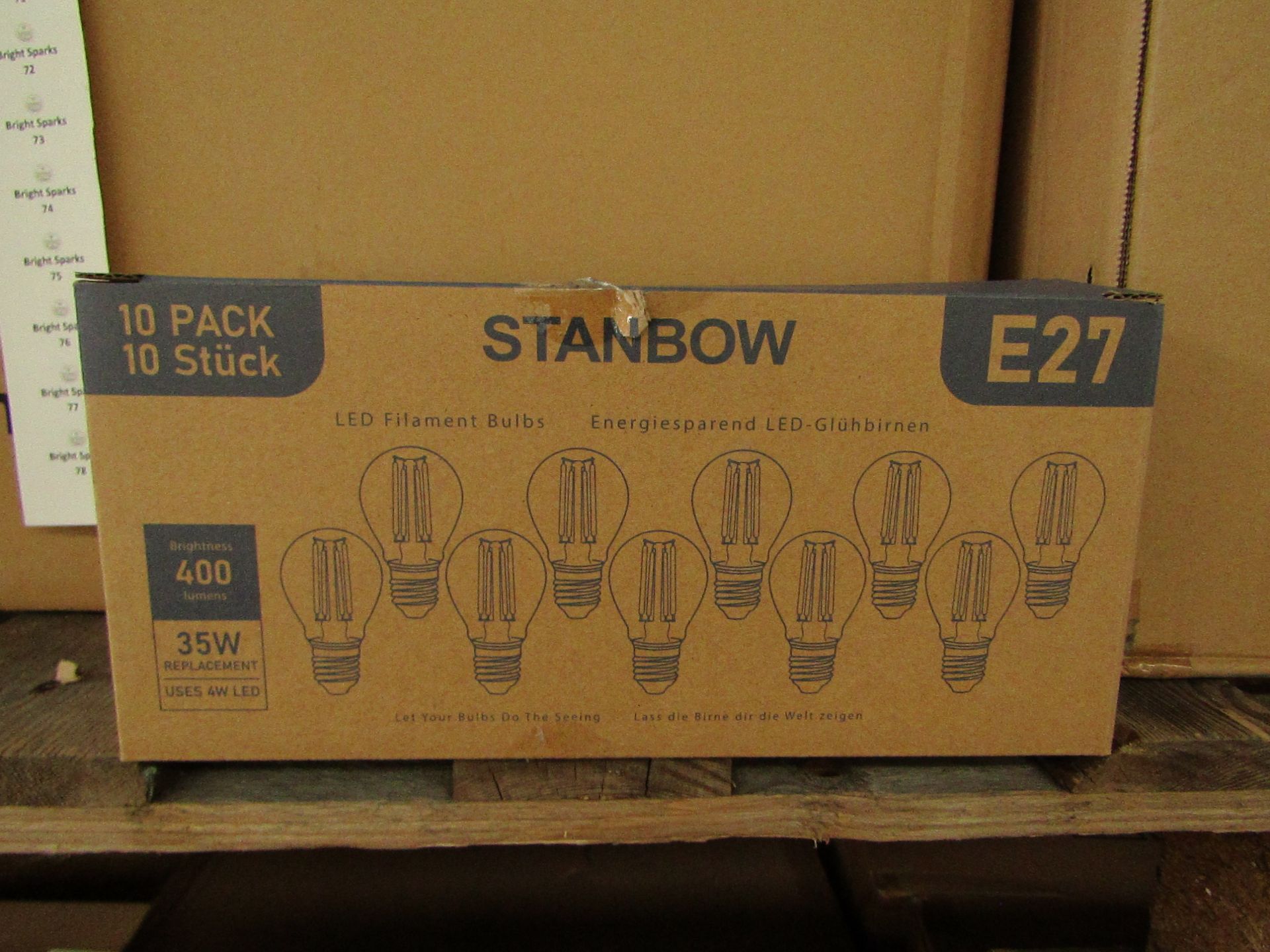 20x Packs of 10 Stanbow E27 4w L˜ED filament light bulbs, new and boxed