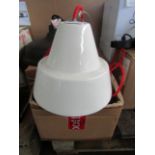 White Gloss Dome Pendant Light Red Cable. Size: D23 x H19cm - RRP œ106.00 - New & Boxed. (432)