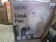 Asab - 12" White Desk Fan - Untested & Boxed.