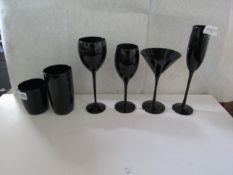 6 Various Black Glasses ( Tumbler, Cocktail, Wine, Champagne, Drinking Glass, Prosecco ) - All