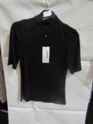 Karen Millen Funnel Neck Short Sleeve Top Black, Size: 8 - Good Condition.