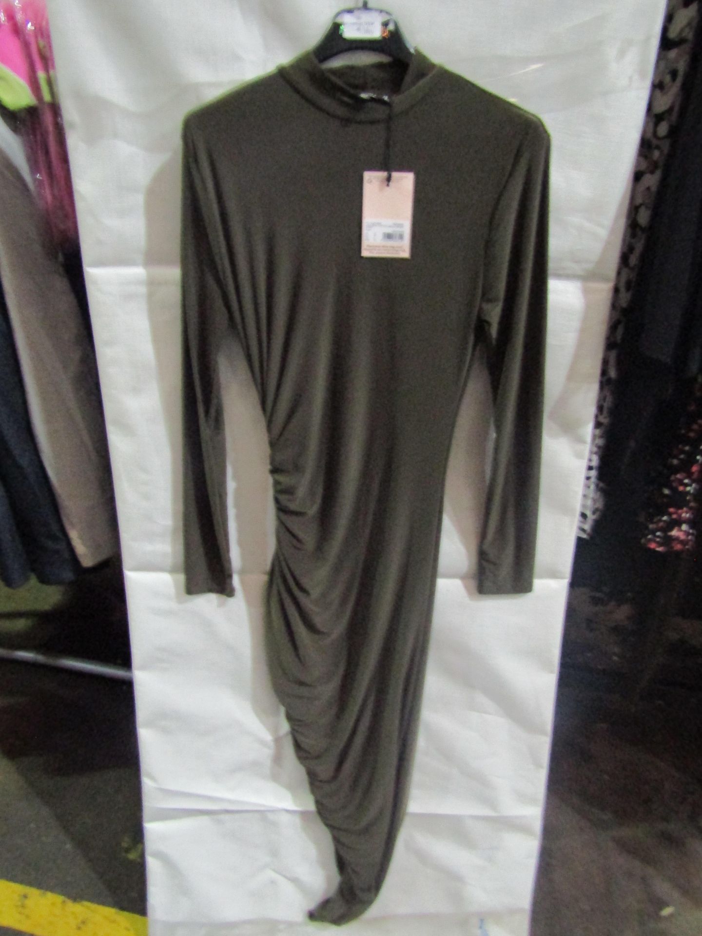 Missguided High Neck Cut Out Midaxi Dress Slinky Khaki, Size: 10 - Good ...