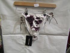 PrettylittleThing Brown Cow Print Beaded Tie Bikini Bottoms, Size 10 - Good Condition With Tag.