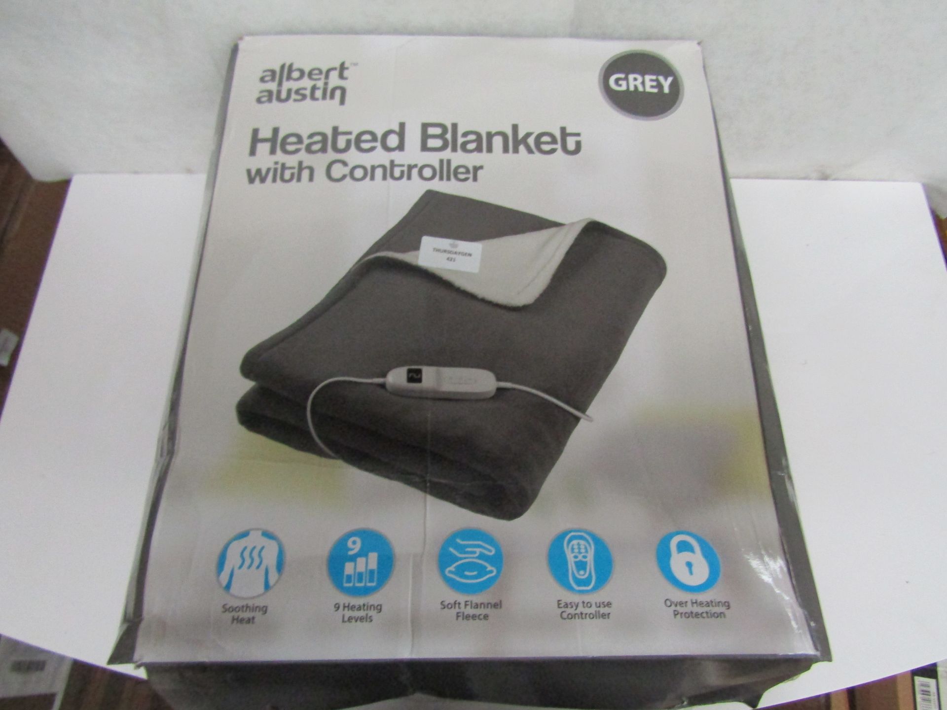 Albert Austin - Grey Electric Heated Blanket With Controller - Untested & Boxed.